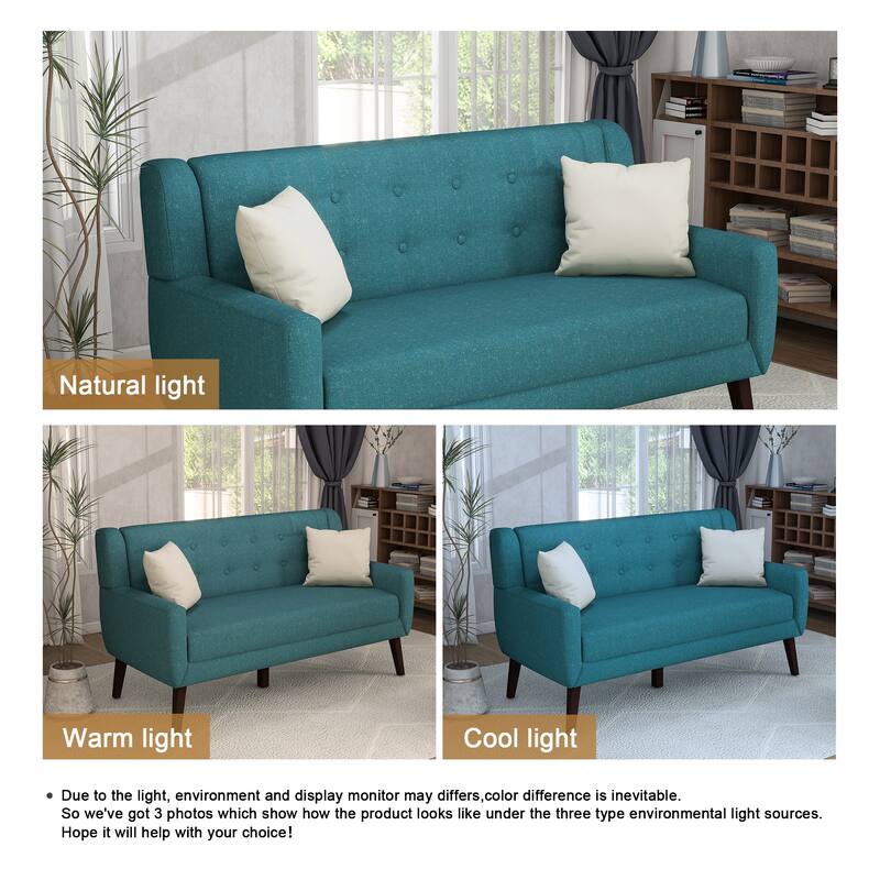 Mid-Century 63-Inch Linen Tufted Loveseat Sofa with Pillows