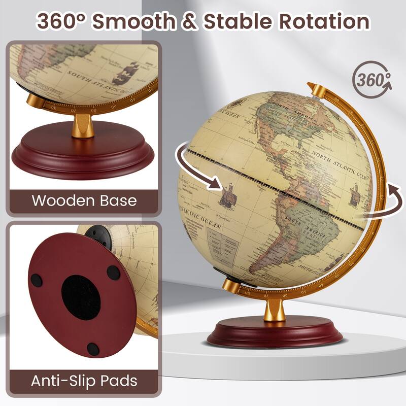 Gymax 8 Inch Illuminated World Globe Night Light up Globe Lamp Wooden