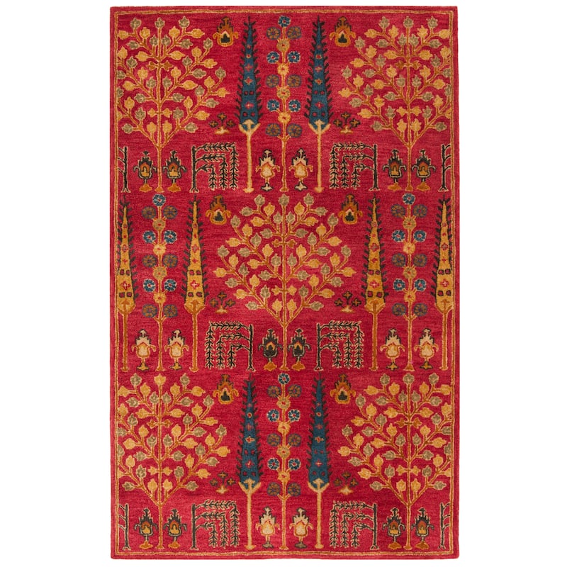 SAFAVIEH Handmade Heritage Picture Block Floral Traditional Oriental Wool Rug - 5' x 8' - Red/Multi