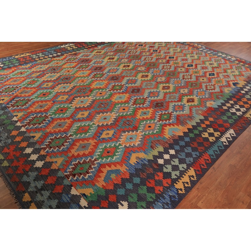 Kilim Area Rug Hand-Woven Living Room Wool Carpet - 10'0"x 13'1"
