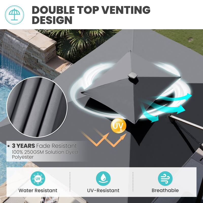 11 FT Square Outdoor Premium Double Top Solar Powered LED Patio Cantilever Umbrella