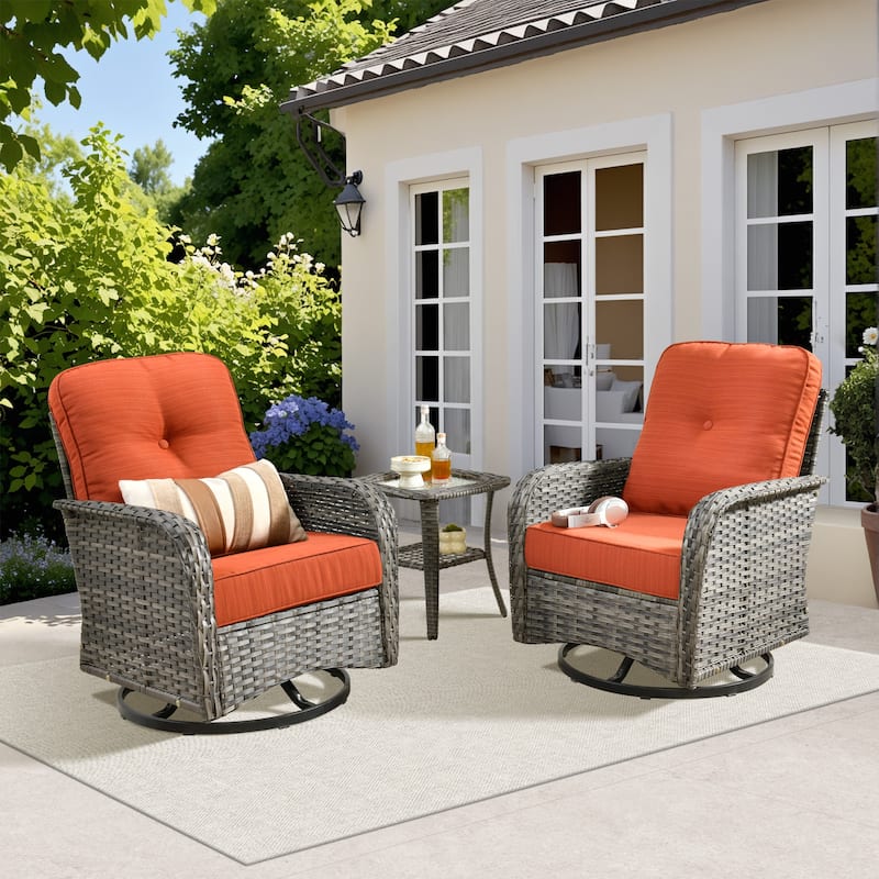 XIZZI 3-piece Outdoor Patio Wicker Swivel Chair Bistro Set - GNC - Red/Orange