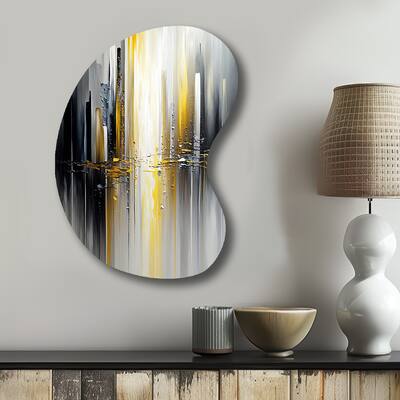 Designart - Abstract Geometric Black And Yellow II - Abstract Geometric Metal Wall Art - Modern Metal Boom Shape Print