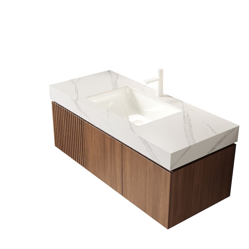 Floating Bathroom Vanity with Sintered Stone Top and Undermount Ceramic Basin