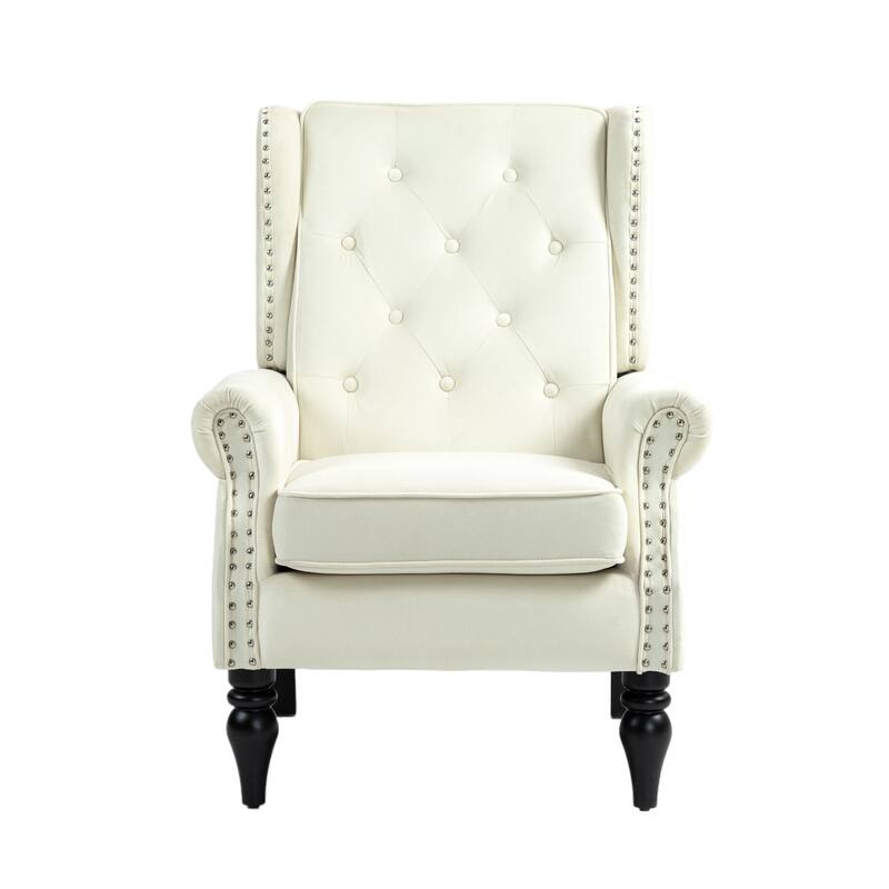 Tufted High Back Chair Living Room Wood Frame Armchair