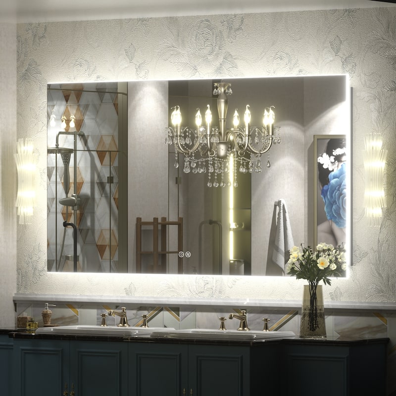 Frameless LED Backlit Anti-Fog Bathroom Vanity Mirror - 55x30