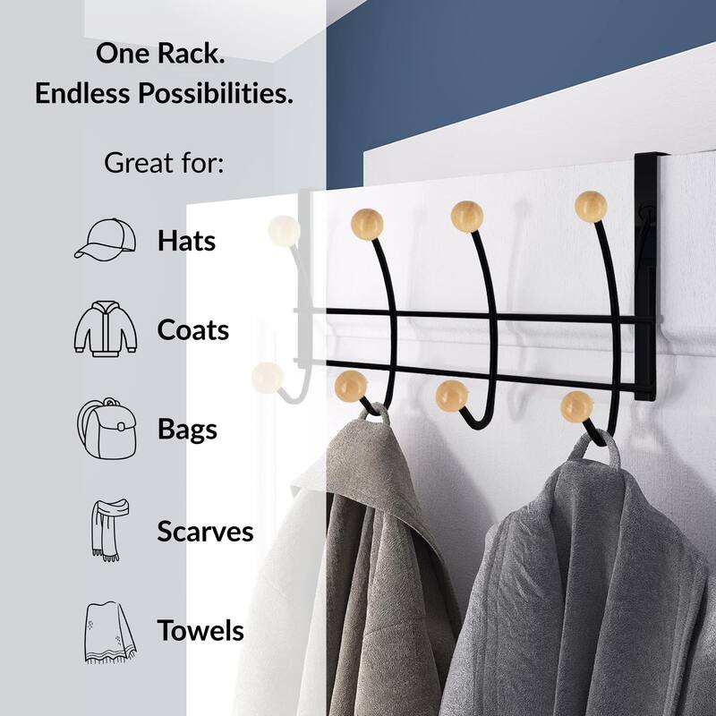 Over The Door Hook Rack with 8 Ball Ends - 15 L x 4 W x 7.5 H