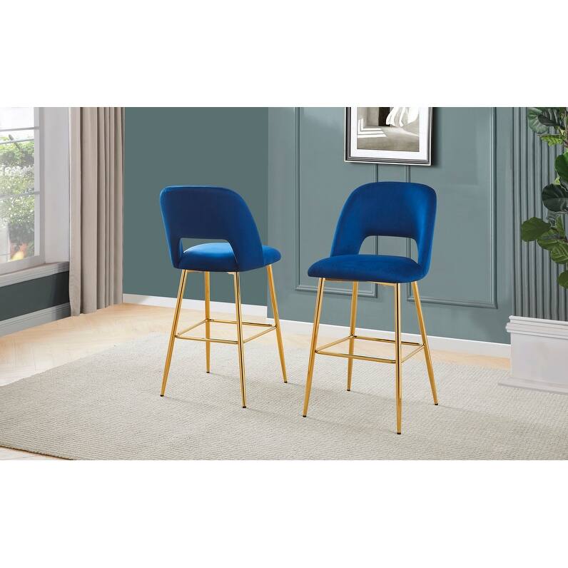 Best Quality Furniture Gold Chrome Velvet Upholstery Bar Stools (Set of 2)