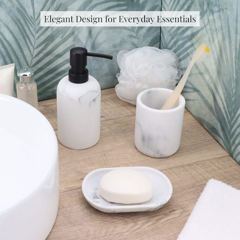 4-Piece Marble Bathroom Accessory Set - 10"L x 10"W x 10"H