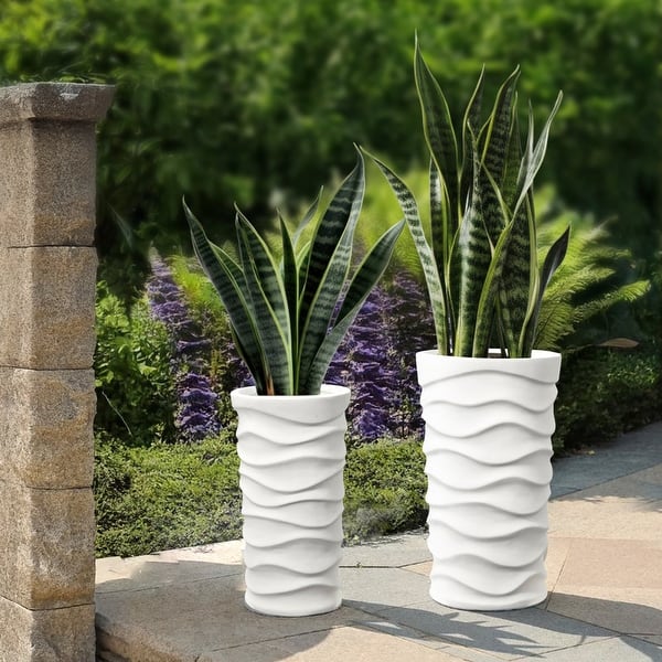 EROMMY Modern Style Outdoor Planters for Porch, Set of 2, MgO Flower Pots,  Balcony Large Pot Planters, White/Black - N/A - Bed Bath & Beyond - 41534156