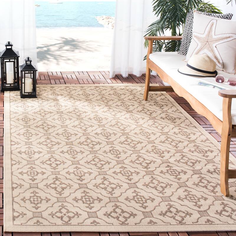 SAFAVIEH Courtyard Birgul Indoor/ Outdoor Waterproof Patio Backyard Rug - 5'3" x 7'7" - Creme/Brown