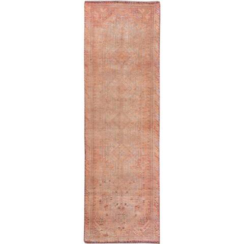 Shahbanu Rugs Stone Wash Vintage Persian Shiraz Hand Knotted Worn Down Clean Honey Brown Wide Runner Oriental Rug (2'7" x 8'2")