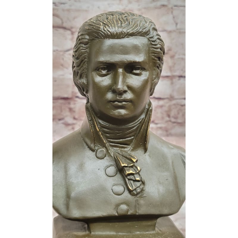 Imitative Wolfgang Amadeus Mozart Bronze Bust Sculpture On Marble Base