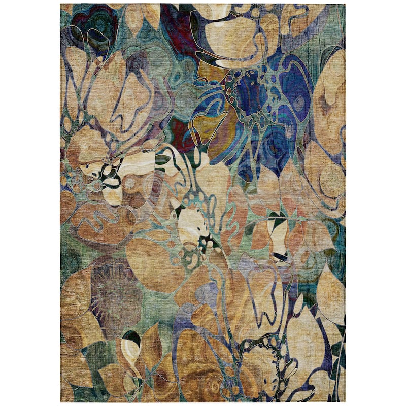 Machine Washable Indoor/ Outdoor Modern Floral Chantille Rug