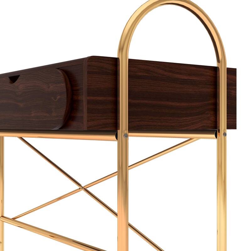 DH BASIC Glam Walnut Vanity Table with Lift-top Mirror by Denhour