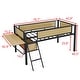 preview thumbnail 13 of 18, Stylish & Simple Single Twin metal loft bed with rectangular desk, LED lights, storage shelves, safety guard and ladder, Brown