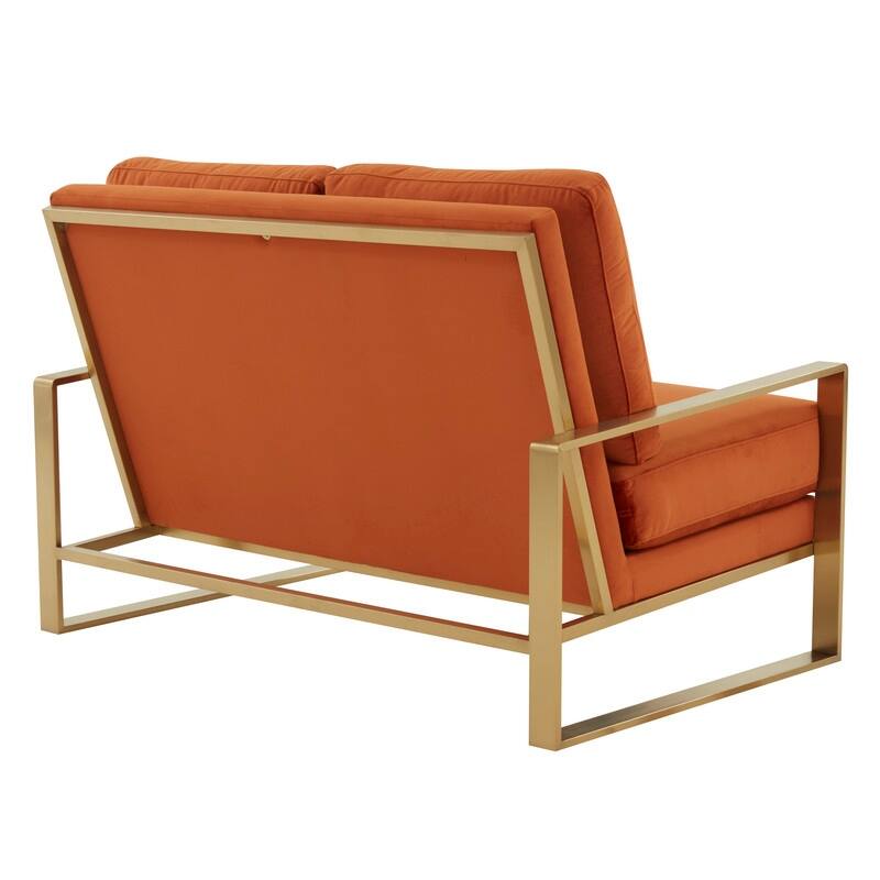 Jefferson Modern Two-Seater Velvet Loveseat with Brushed Gold Stainless Steel Base, Removable Cushions for Living Room or Lounge