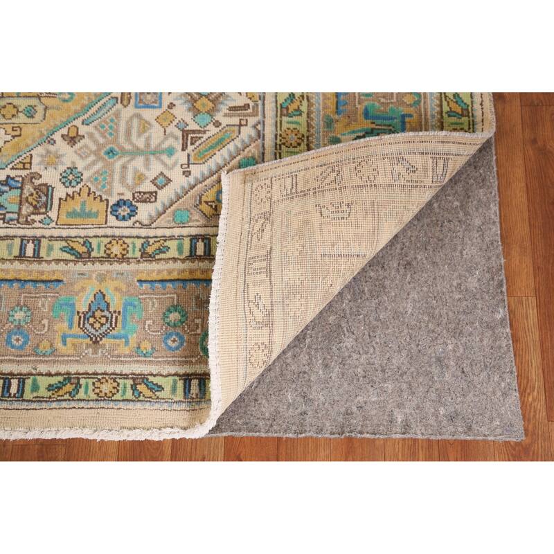 Hand Knotted Oriental 100% Wool Carpet Traditional Medallion Yellow & Gold Tabriz Area Rug - 11' 5'' X 8' 1''