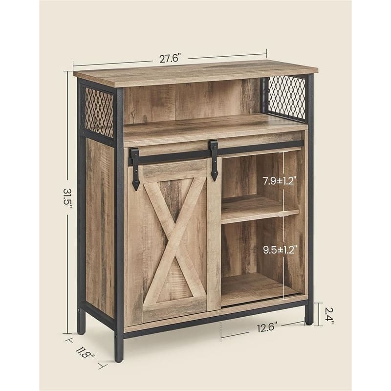 Wood Buffet Cabinet with Open Compartment, Sliding Barn Door Storage - 11.8”D x 27.6”W x 31.5”H