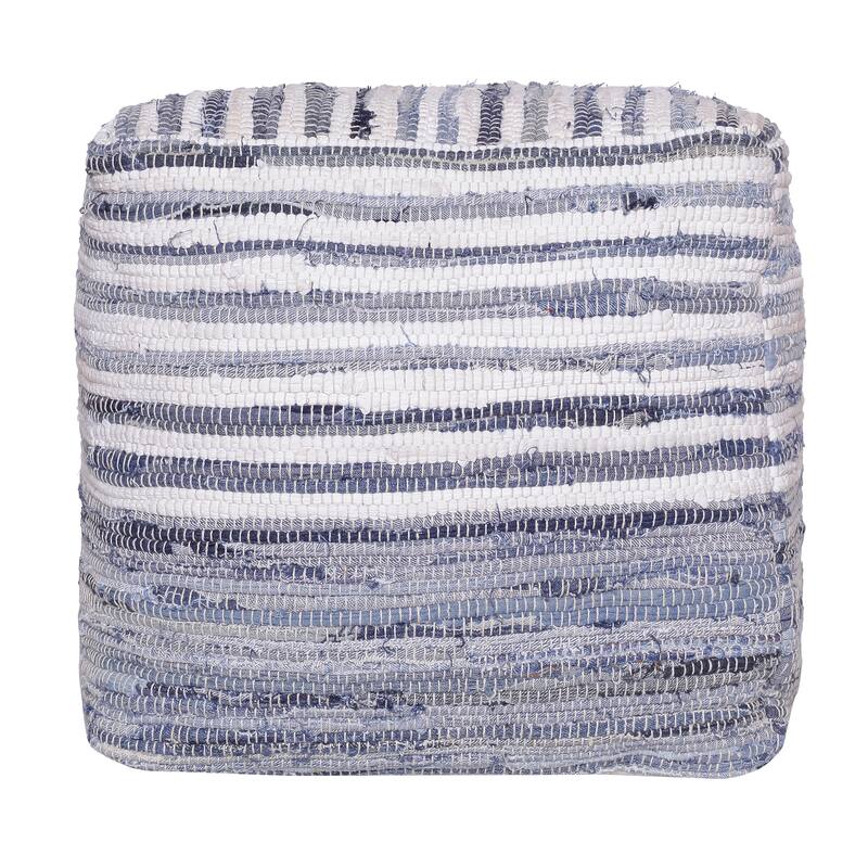 Sevita Allen Navy Blue/White Striped Cotton Cube Pouf
