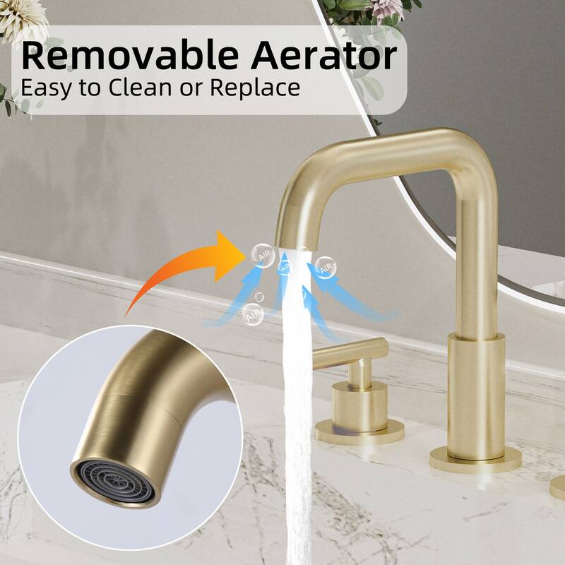 Modland 3-Hole Bathroom Faucet with 360-degree Swivel Spout, CUPC Certified & Leak-Proof, Luxury Brushed Gold