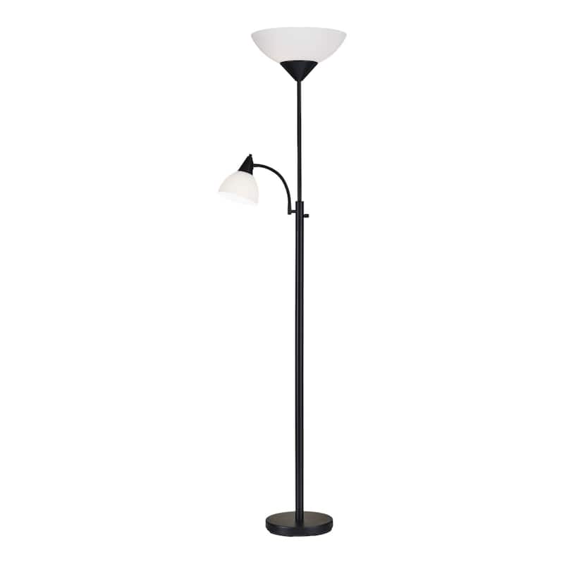 71-Inch Two Light Torchiere Floor Lamp Black Steel Base with Goose Neck Reading Lamp for Living Room - 71”H x 22”W x 14”D