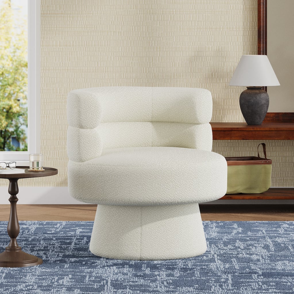 Roomfitters Contemporary 360° Swivel Barrel Chair, Premium Boucle Upholstered Accent Lounge Chair with 330 lbs, Cream White