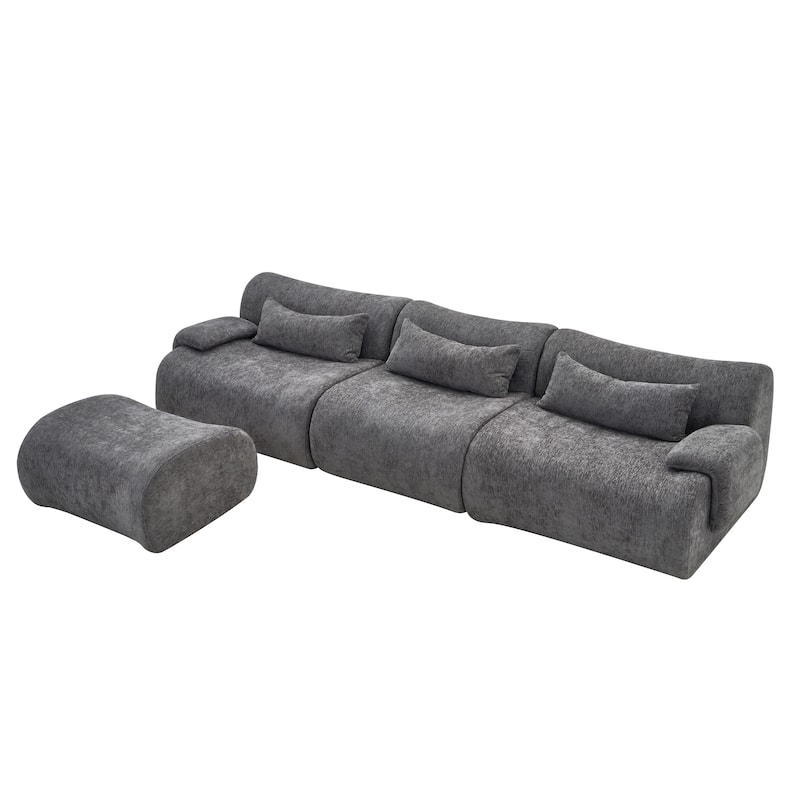 118" Boneless Couches for Living Room, Sectional Couches Modular Sofa with Ottoman, Memory Foam Cloud Couch