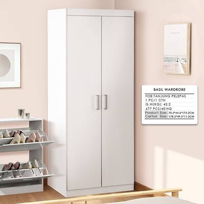 2-Door Wardrobe Storage Cabinet with Adjustable Shelves & Hanging Rod