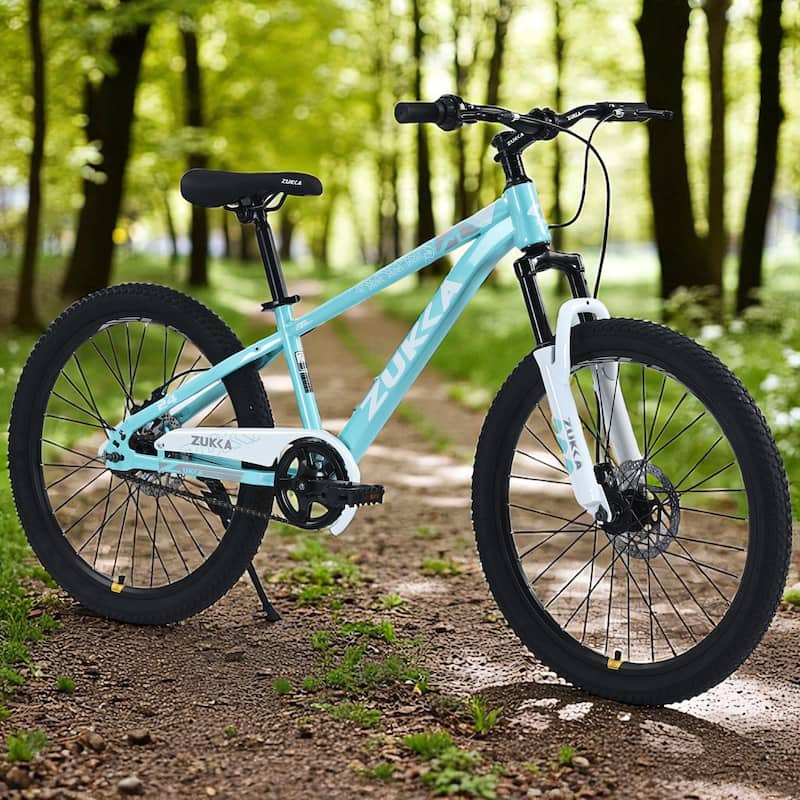 24 Inch Kids Mountain Bike for Boys & Girls Ages 9-12, Steel Frame with Suspension Fork & Dual Disc Brakes - Cyan