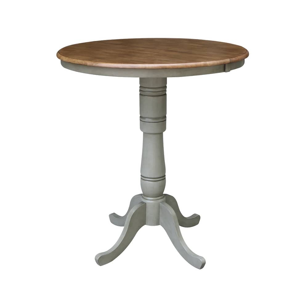36" Round Top Pedestal Table With 12" Leaf - Distressed Hickory/Stone
