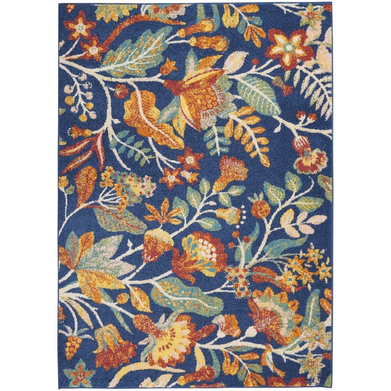 Power Loomed Floral Traditional Low Pile Area Rug - 87' X '63' X '0.25