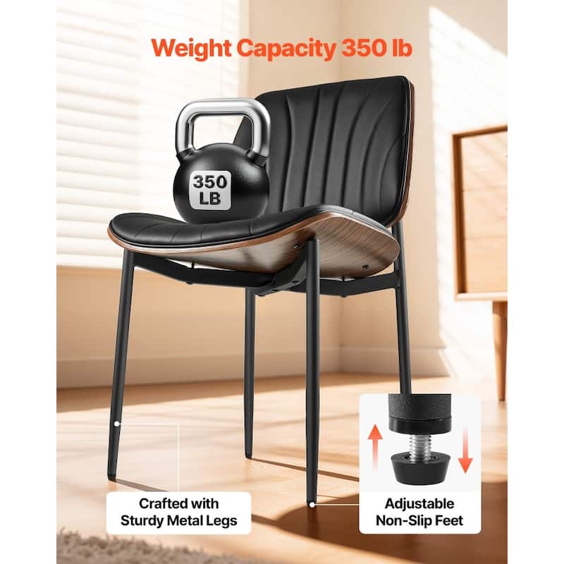Black Mid-Century PU Leather Bentwood Dining Chair Set with Metal Legs