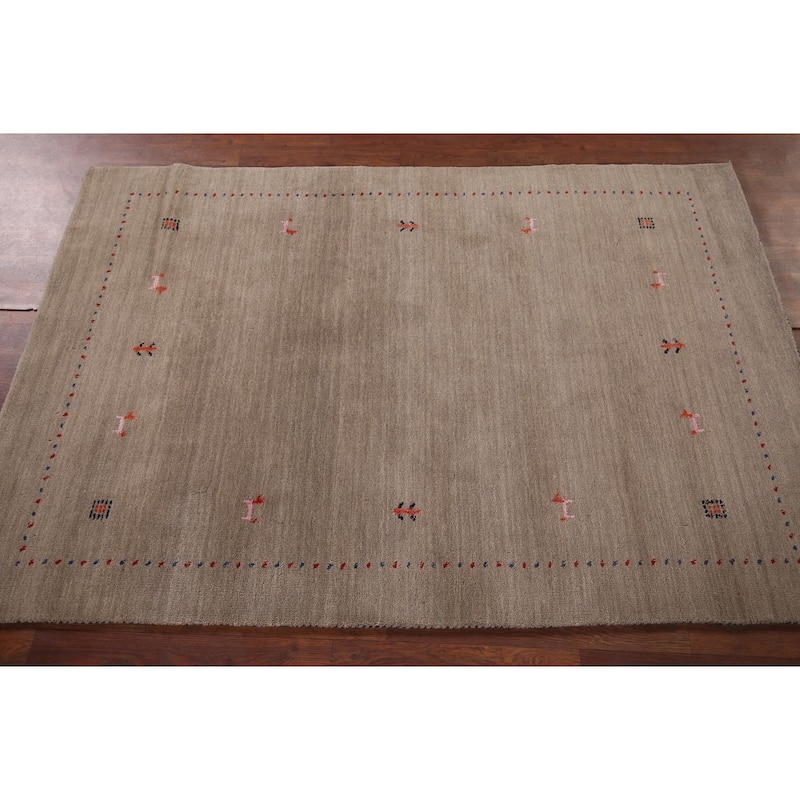 Tribal Beige Gabbeh Oriental Accent Rug Handmade Wool Carpet - 3'11"x 5'9"