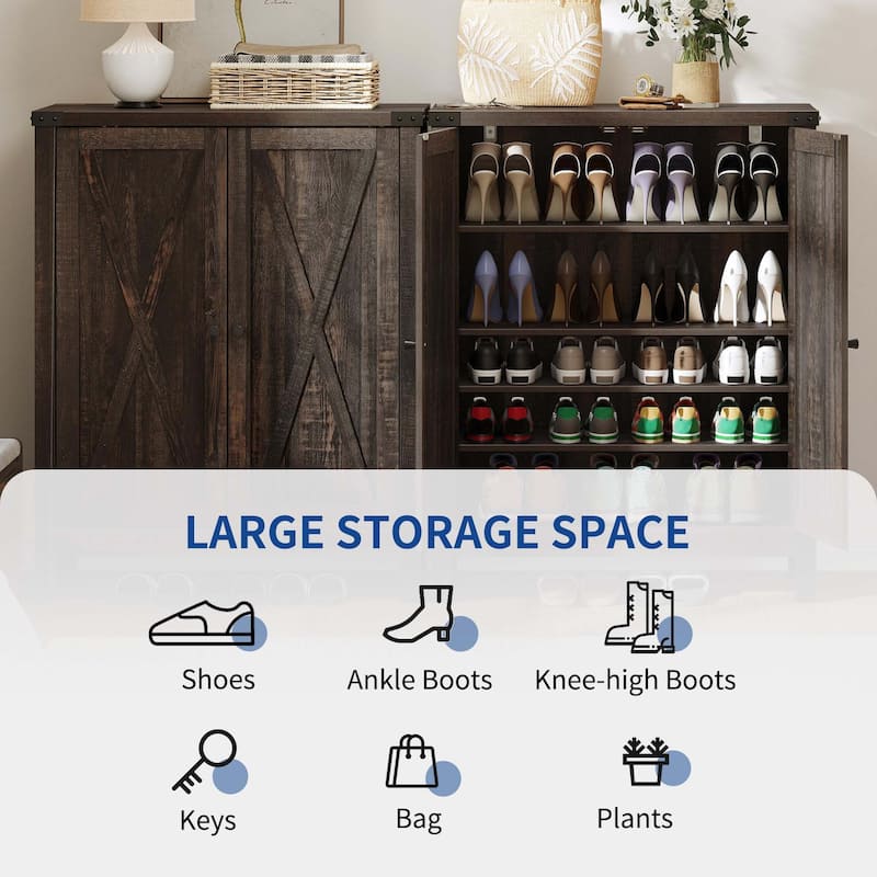 Moasis 5-tier 20 Pair Shoe Storage Cabinet with Double Doors for Entryway