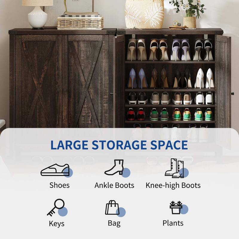 Moasis Farmhouse 5-Tier 20 Pairs Shoes Storage Cabinet with Double Doors for Entryway
