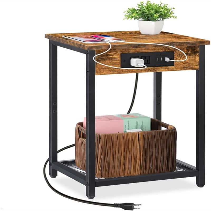 Nightstands with Charging Station - Rustic Brown
