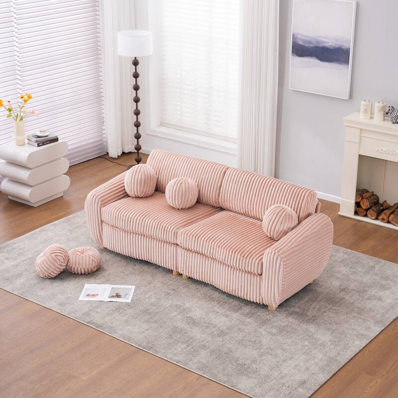 84.4" Corduroy 3-Seater Sofa with Wood Frame & Soft Cushions