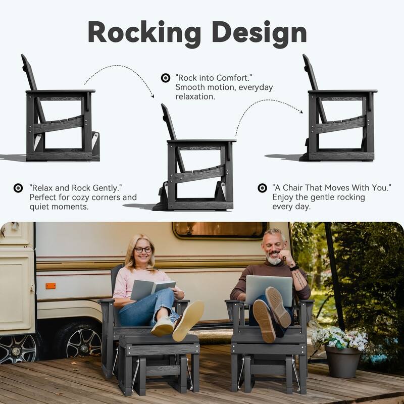 PE Outdoor Rocking Chair with Footrest and Armrests