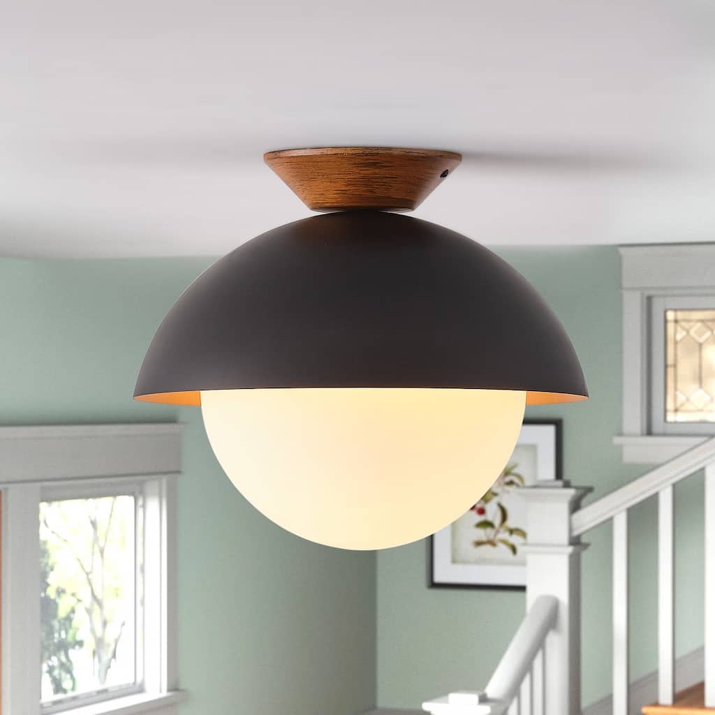Vintage Black 1-Light Bowl Design Semi-Flush Mount Lamp