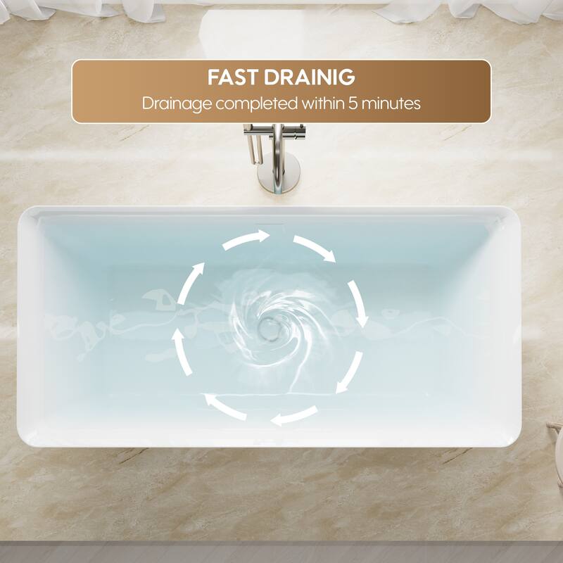Freestanding Soaking Bathtub, 100% Pure Virgin Acrylic with Drain And Overflow,Glossy White