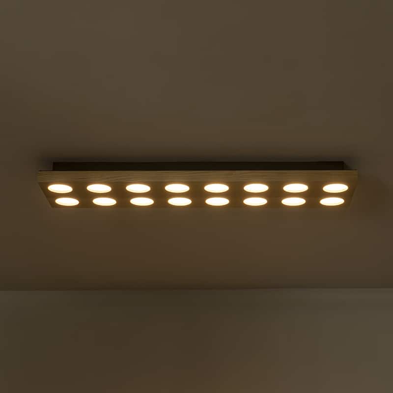 31.5" 16-Light Modern Minimalist Rectangle Wood Integrated LED Flush Mount Ceiling Light for Bedroom, Living Room