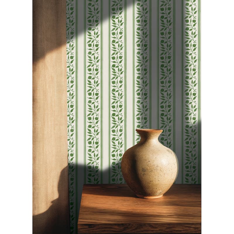Rosehip Stripe Boughs Green Peel and Stick Wallpaper