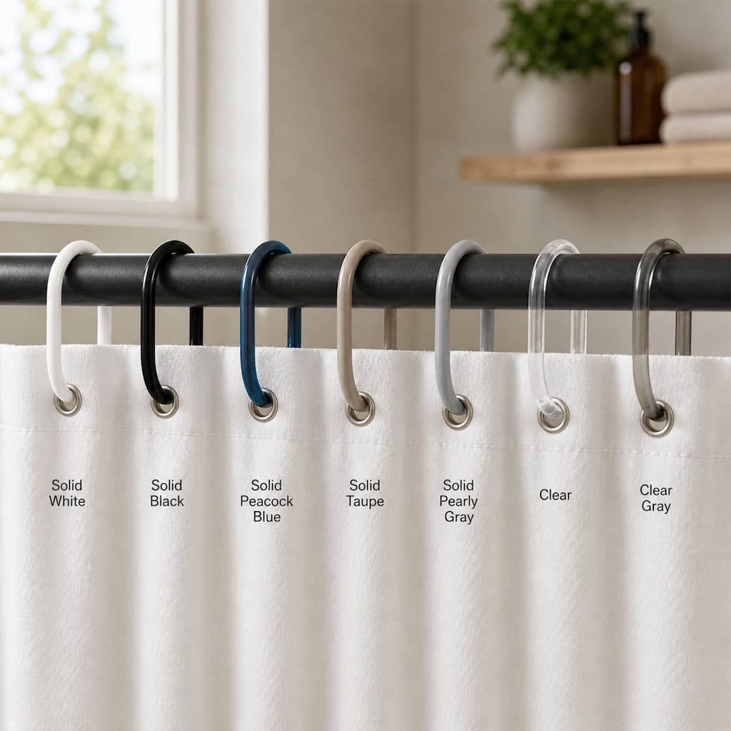 Evideco Plastic Shower Curtain Rings, Set of 12, 7 Color Choices