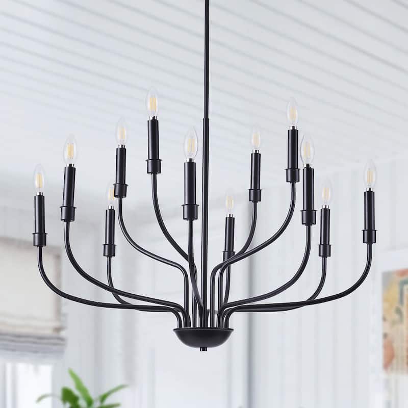 12-Lights Creative Candle Shape Dimmable Chandelier - 32.3"D×4.7"W×68.1"H (Adjustable) - Black - 32.3"D×4.7"W×68.1"H (Adjustable)