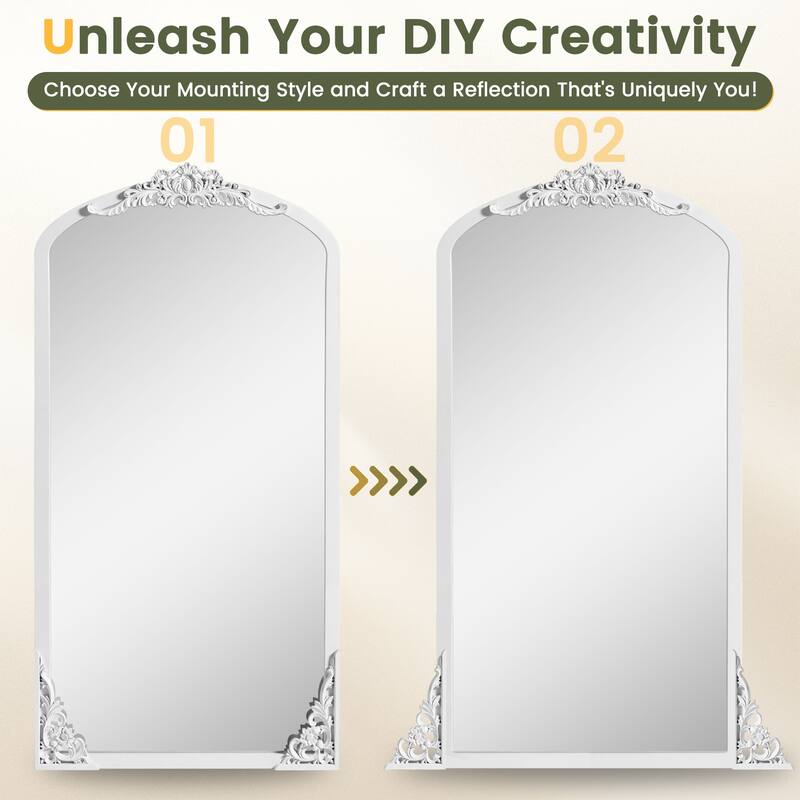 Lumioca Carved Solid Wood Arched Standing Mirror Wall Mirror