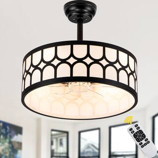 Bella Depot 20" Modern Black Drrum Ceiling Fan with Light and Remote 6-speed