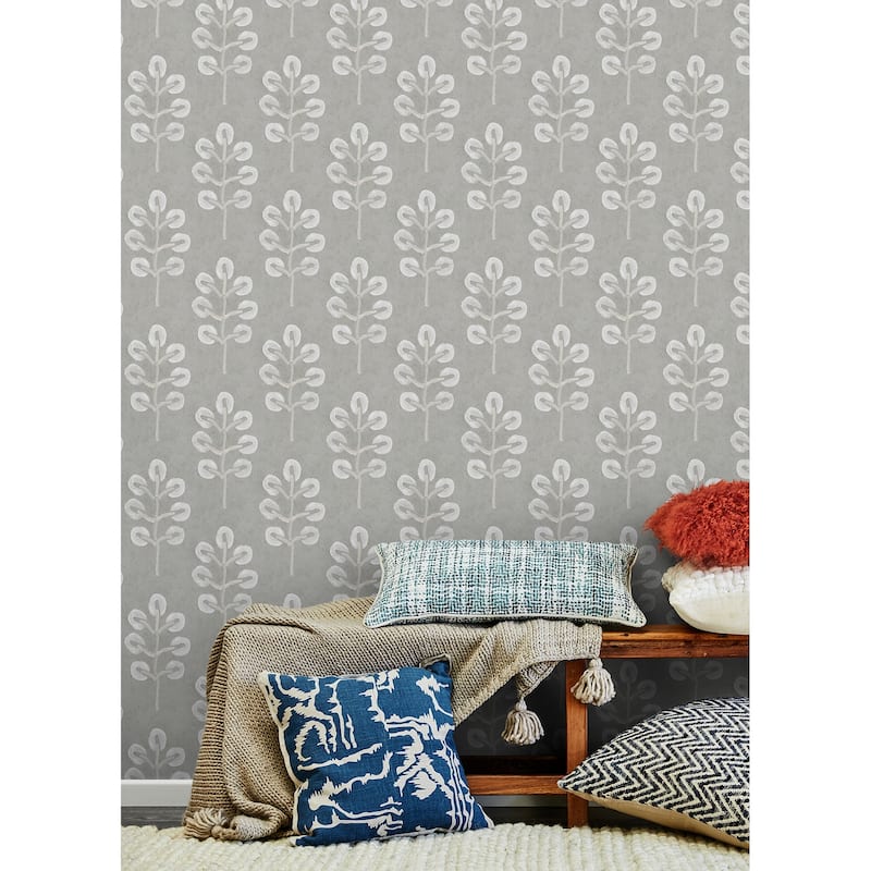 Chesapeake Plum Tree Grey Botanical Wallpaper