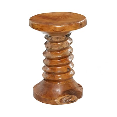 Teak Wood Handmade Live Edge Accent Table with Coiled Base - Brown - Roche River Decor - 13"W x 13"L x 19"H