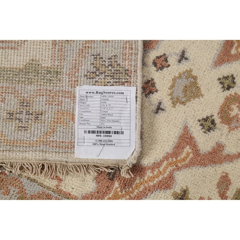 Oushak Indian Runner Rug Hand-Knotted Wool Carpet - 2'7"x 7'9"